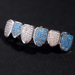 HipHop Bling Full Zircon Blue Teeth Grillz Caps For Unisex Cubic Zircon Micro Pave Top&Bottom Grills Set Party Hip Hop Jewelry