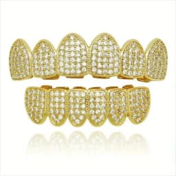 HipHop Bling Full Zircon Blue Teeth Grillz Caps For Unisex Cubic Zircon Micro Pave Top&Bottom Grills Set Party Hip Hop Jewelry