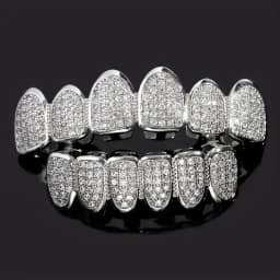 HipHop Bling Full Zircon Blue Teeth Grillz Caps For Unisex Cubic Zircon Micro Pave Top&Bottom Grills Set Party Hip Hop Jewelry
