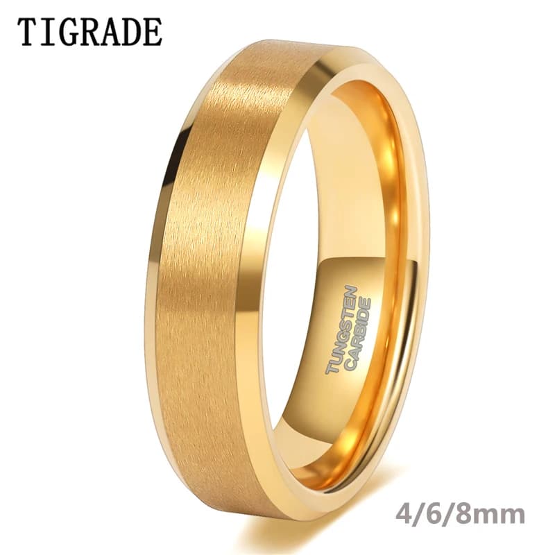 Tigrade Gold Plated Wedding Ring for Women 2/4/6/8mm Wide Brushed Tungsten Men's Ring Luxury Anniversary Jewelry for Couple Gift