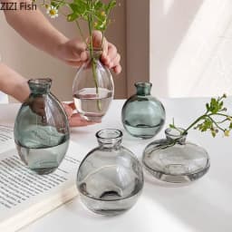 Minimalist Transparent Glass Vase Lovely Small Plant Pots Table Decoration Flower Arrangement Floral Vases Room Aesthetic Decor
