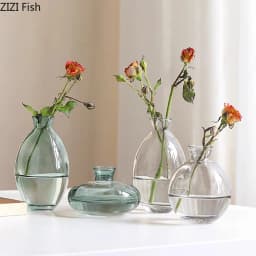 Minimalist Transparent Glass Vase Lovely Small Plant Pots Table Decoration Flower Arrangement Floral Vases Room Aesthetic Decor