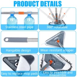 Wall Mop with Long Handle 360 ° Rotating Triangle Microfiber Wall Cleaning Mop Adjustable Dry and Wet Dust Mop Cleaner for Floor