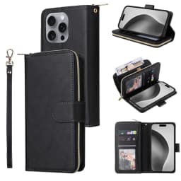 Luxury Leather Zipper Wallet Card Slot Phone Case for iPhone 18 Pro Max 17E 17 Air 16E 16 15 Plus 14 13 12 11 Flip Stand Cover