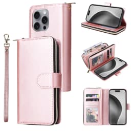 Luxury Leather Zipper Wallet Card Slot Phone Case for iPhone 18 Pro Max 17E 17 Air 16E 16 15 Plus 14 13 12 11 Flip Stand Cover