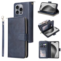 Luxury Leather Zipper Wallet Card Slot Phone Case for iPhone 18 Pro Max 17E 17 Air 16E 16 15 Plus 14 13 12 11 Flip Stand Cover