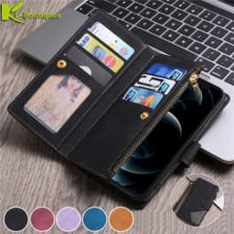 Luxury Leather Zipper Case for iPhone 13 12 11 Pro Max XS XR 7 8 Plus SE 2020 6 6S Mini Wallet Cover Multi Card Slots Phone Bag
