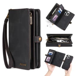 Luxury Leather Zipper Wallet Card Slot Phone Case for iPhone 17 Pro Max Air 16 E 15 14 13 12 11 X XS Max Flip Purse Stand Cover