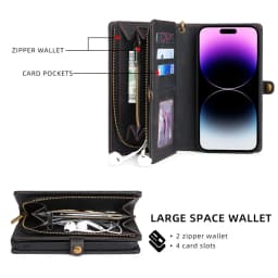 Luxury Leather Zipper Wallet Card Slot Phone Case for iPhone 17 Pro Max Air 16 E 15 14 13 12 11 X XS Max Flip Purse Stand Cover