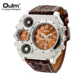 Oulm Unique Designer Brand Male Sports Watch Multiple Time Zone Quartz Watches Big Dial Casual Wristwatch Mens Military Watch