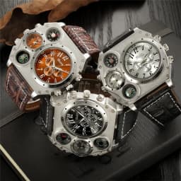 Oulm Unique Designer Brand Male Sports Watch Multiple Time Zone Quartz Watches Big Dial Casual Wristwatch Mens Military Watch