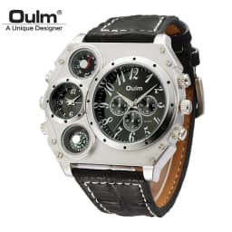 Oulm Unique Designer Brand Male Sports Watch Multiple Time Zone Quartz Watches Big Dial Casual Wristwatch Mens Military Watch