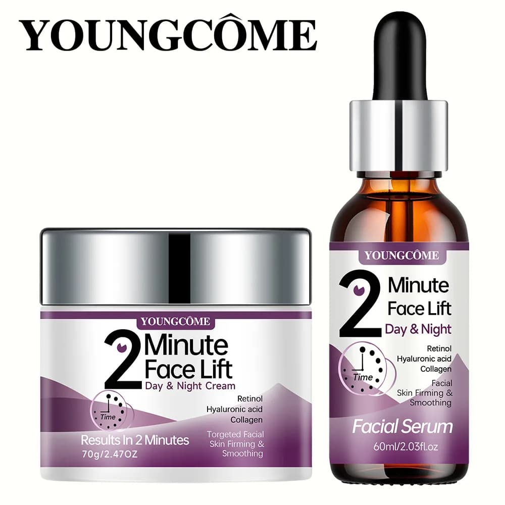 YOUNGCOME 2 Minute Face Lift Day&Night Cream with Retinol and Serum, Hyaluronic Acid, Collagen, Anti-Aging Firming Moisturizer