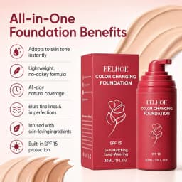 Korean Color Changing Foundation for Mature Skin SPF 15 Hydrating Liquid Concealer for Fine Lines & Wrinkles Dewy Natural Finish