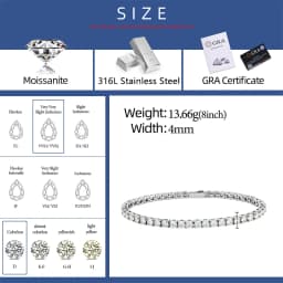 High Quality 316L Stainless Steel D VVS1 Moissanite Tennis Bracelet Iced Out Waterproof Daily Jewelry Chain Gifts for Men Women