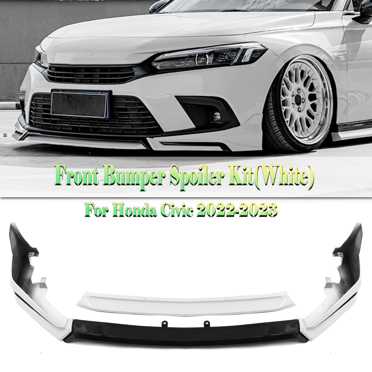 For 2022-24 Honda Civic Sedan And Hatchback Models YOFER Style Front Bumper Spoiler Lip Blade + Lower Side Splitter Corner Cover