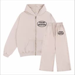Wax Dyed Wool Zipper Hooded Sweatshirt Pants Set Custom Logo Printing Embroidery Retro Washed Old Street Set