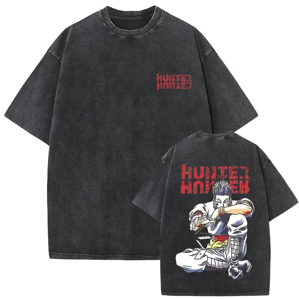 Washed Vintage Anime Hunter X Hunter T-shirt Hisoka Graphic T Shirt Men Women Casual Oversized Cotton T-shirts Short Sleeve Tops