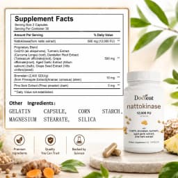 Docteat Nattokinase 12000 FU with CoQ10 Bromelain Turmeric Supports Healthy Blood Flow and Antioxidant Defense 60 Capsules