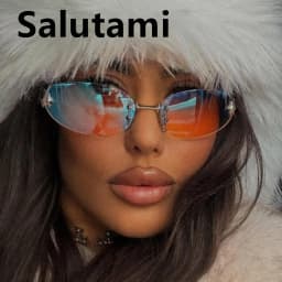 vintage rimless pink mirror Y2K sunglasses for women new fashion alloy star rivet sun glasses ladies hip hop sexy shades driving