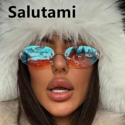 vintage rimless pink mirror Y2K sunglasses for women new fashion alloy star rivet sun glasses ladies hip hop sexy shades driving