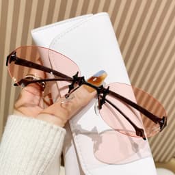 vintage rimless pink mirror Y2K sunglasses for women new fashion alloy star rivet sun glasses ladies hip hop sexy shades driving