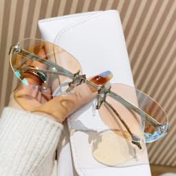 vintage rimless pink mirror Y2K sunglasses for women new fashion alloy star rivet sun glasses ladies hip hop sexy shades driving