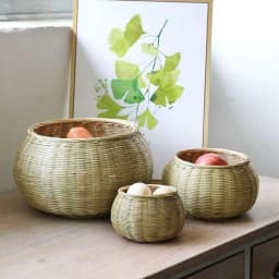 Round Rattan Boxes with Lid Hand-Woven Multi-Purpose Wicker Tray Picnic Food Bread Table Storage Basket