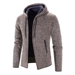 Men‘s Sweater Coat Hooded Cardigan Men Thick Knitted Warm Hooded Cardigan Sweater Jacket Solid Color Zipper Winter Cardigan Men