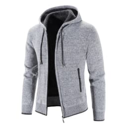 Men‘s Sweater Coat Hooded Cardigan Men Thick Knitted Warm Hooded Cardigan Sweater Jacket Solid Color Zipper Winter Cardigan Men