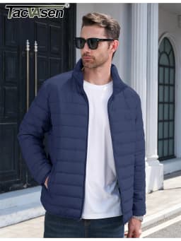 TACVASEN Stand Collar Lightweight Puffer Jackets Mens Quilted Jacket Water Resistant Ripstop Down Insulated Windbreaker Coats