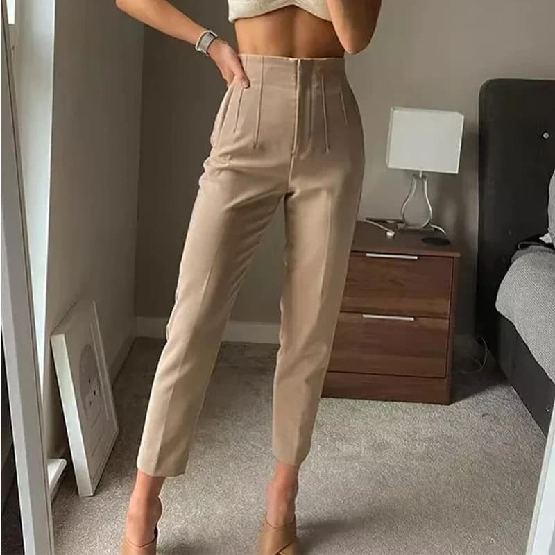 HXAO Ladies Pants Office Wear Black Pink White Pants for Women Fashion High waist Formal Pants Office outfits Pencil Trousers