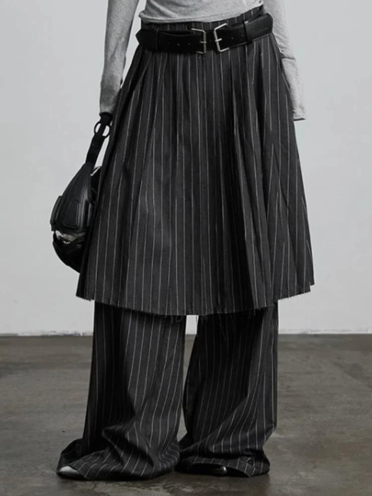Gothic Harajuku Y2k Wide Leg Pants Women 2025 New Vintage Fake Two Pantalon Femme High Waist Casual Striped Straight Trousers