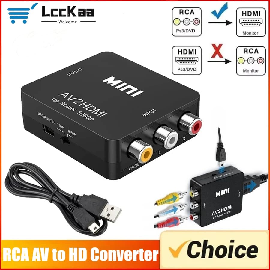 RCA AV To HDMI-compatible Converter AV/CVSB L/R Video Box HD 1080P 1920*1080 Support NTSC PAL Output AV To HDMI-compatible