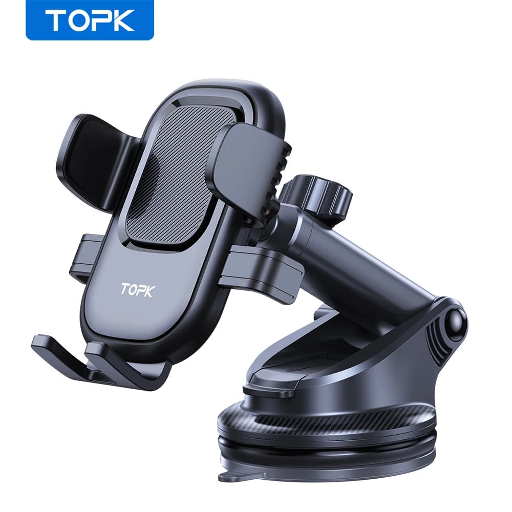TOPK Car Phone Holder Mount Suction Cup Strong Grip Adjustable Dashboard/Windshield Stand Fit for All Smartphones iOS/Android