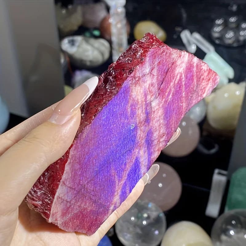 1pc Sparking Red Moonstone Crystal Slice, Vibrant Red Translucent Natural Glossy Stone for Home Decor, Ideal Gift for Lovers