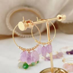 Natural Crystal Earrings for Women Irregular Ore Quartz Citrines Purple Crystal Pearl Tassel Dangle Stainless Steel Hoop Earring
