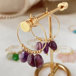 Natural Crystal Earrings for Women Irregular Ore Quartz Citrines Purple Crystal Pearl Tassel Dangle Stainless Steel Hoop Earring