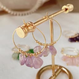 Natural Crystal Earrings for Women Irregular Ore Quartz Citrines Purple Crystal Pearl Tassel Dangle Stainless Steel Hoop Earring