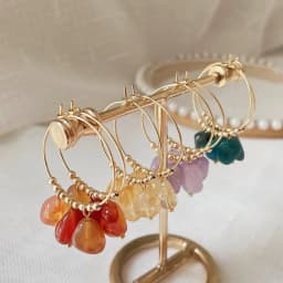 Natural Crystal Earrings for Women Irregular Ore Quartz Citrines Purple Crystal Pearl Tassel Dangle Stainless Steel Hoop Earring