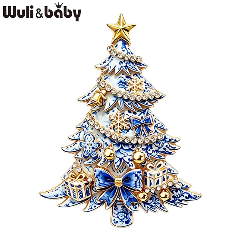 Wuli&baby Bowknot Christmas Tree Brooches For Women Unisex 2-color Beautiful Winter Pine-tree New Year Plants Party Brooch Pins