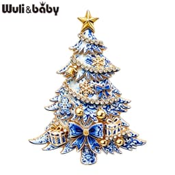 Wuli&baby Bowknot Christmas Tree Brooches For Women Unisex 2-color Beautiful Winter Pine-tree New Year Plants Party Brooch Pins