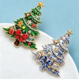 Wuli&baby Bowknot Christmas Tree Brooches For Women Unisex 2-color Beautiful Winter Pine-tree New Year Plants Party Brooch Pins