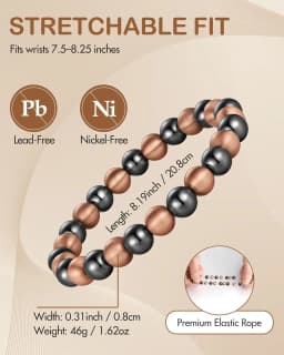 ARADOO Pure Copper Bead Bracelet for Men Women Magnetic Hematite Bead Bracelet Jewelry Gifts