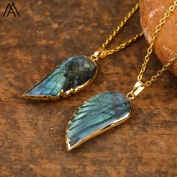 Luxury Flash Labradorite Angel Wing Pendant Necklaces Women Fashion Rainbow Fluorite Choker Necklace Jewelry Gifts Wholesales