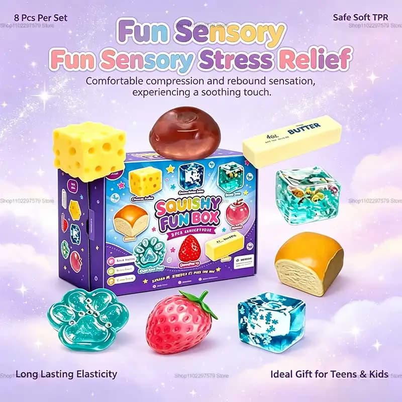 New Random Color 8pcs/Box TPR Maltose-Filled Squishy Toy, Slow Rising Stress Relief Sensory Fidget Decompression Blind Box Gift