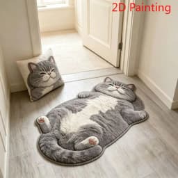 VIKAMA Blush Cheek Lying Fat Tabby Cat Bedroom Rug Full Body Irregular Outline Soft Fluffy Anti Slip Bedside Floor Carpet