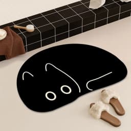 Black Cat Quick-Drying Bath Mats Cute Absorbent Floor Mats for Bathroom Bathtub with Non-slip Rubber Bottom Small Size Foot Pads