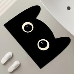 Black Cat Quick-Drying Bath Mats Cute Absorbent Floor Mats for Bathroom Bathtub with Non-slip Rubber Bottom Small Size Foot Pads