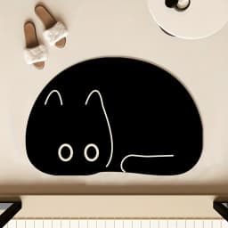 Black Cat Quick-Drying Bath Mats Cute Absorbent Floor Mats for Bathroom Bathtub with Non-slip Rubber Bottom Small Size Foot Pads